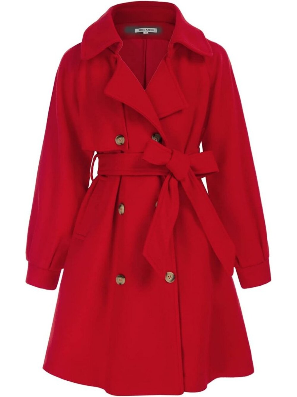 Stylish Girls Long Trench Coat with Belt - Warm Winter Dress Outerwear 6-16Y